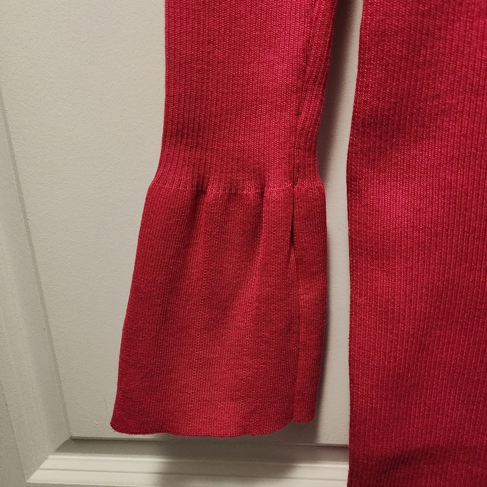 Fitted Button-Front Raspberry Midi Dress with Collar - Picture 3 of 10